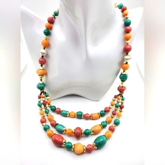 Marbled gem multi tier safari necklace bright and colorful ✨️‎  N0738 - Picture 1 of 4